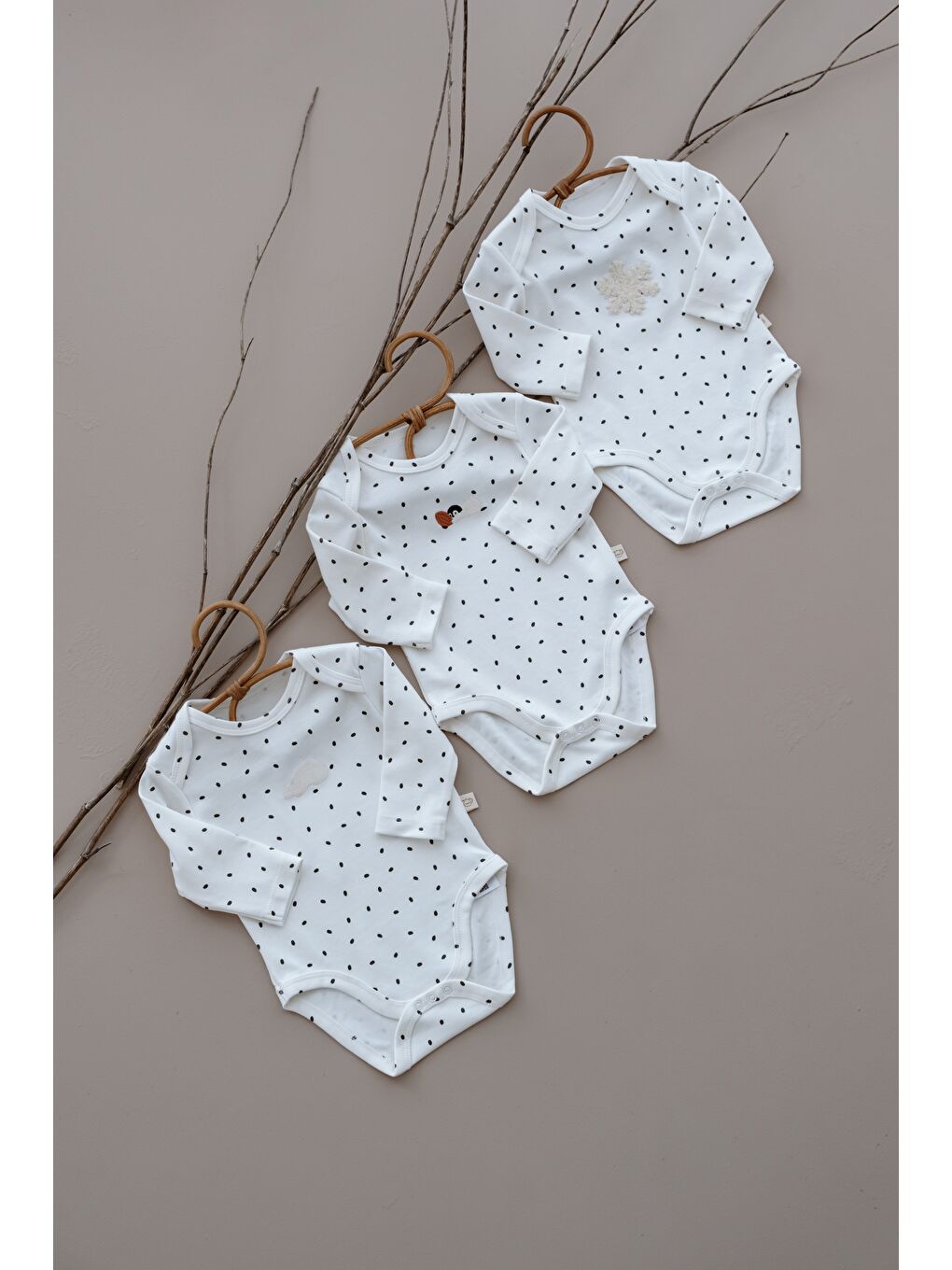 Ekru 3'lü Winter Serisi Uzun Kollu Çıt Çıtlı Body Zıbın Model 11-6