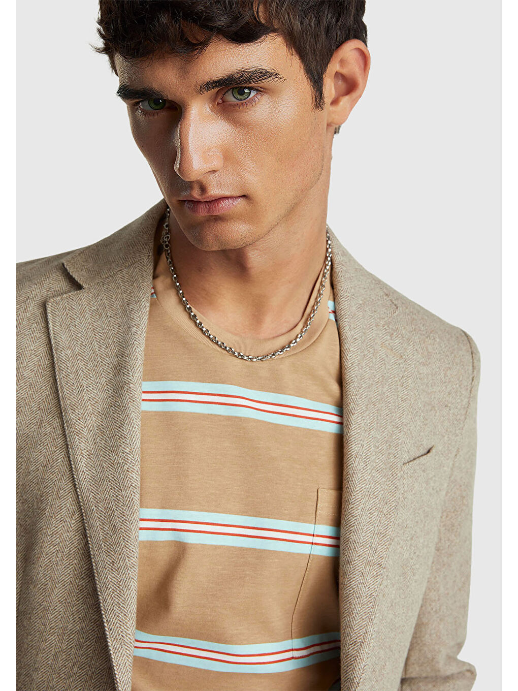 Erkek Gri Yün ve Viskoz Karışımlı Cep Detaylı Düğmeli Kruvaze Ceket-5