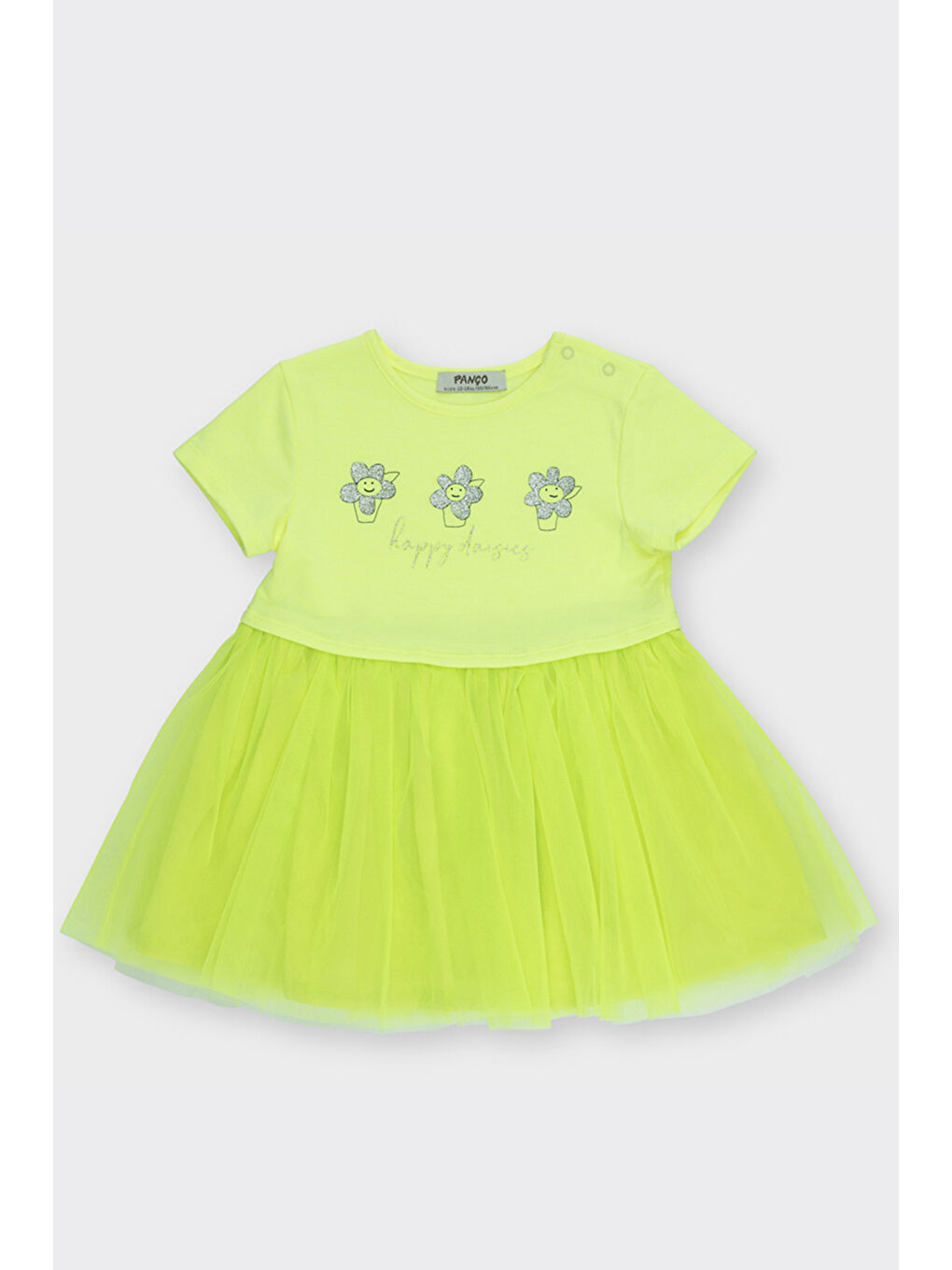 Kız Bebek Baskı Detaylı Örme Sarı Elbise