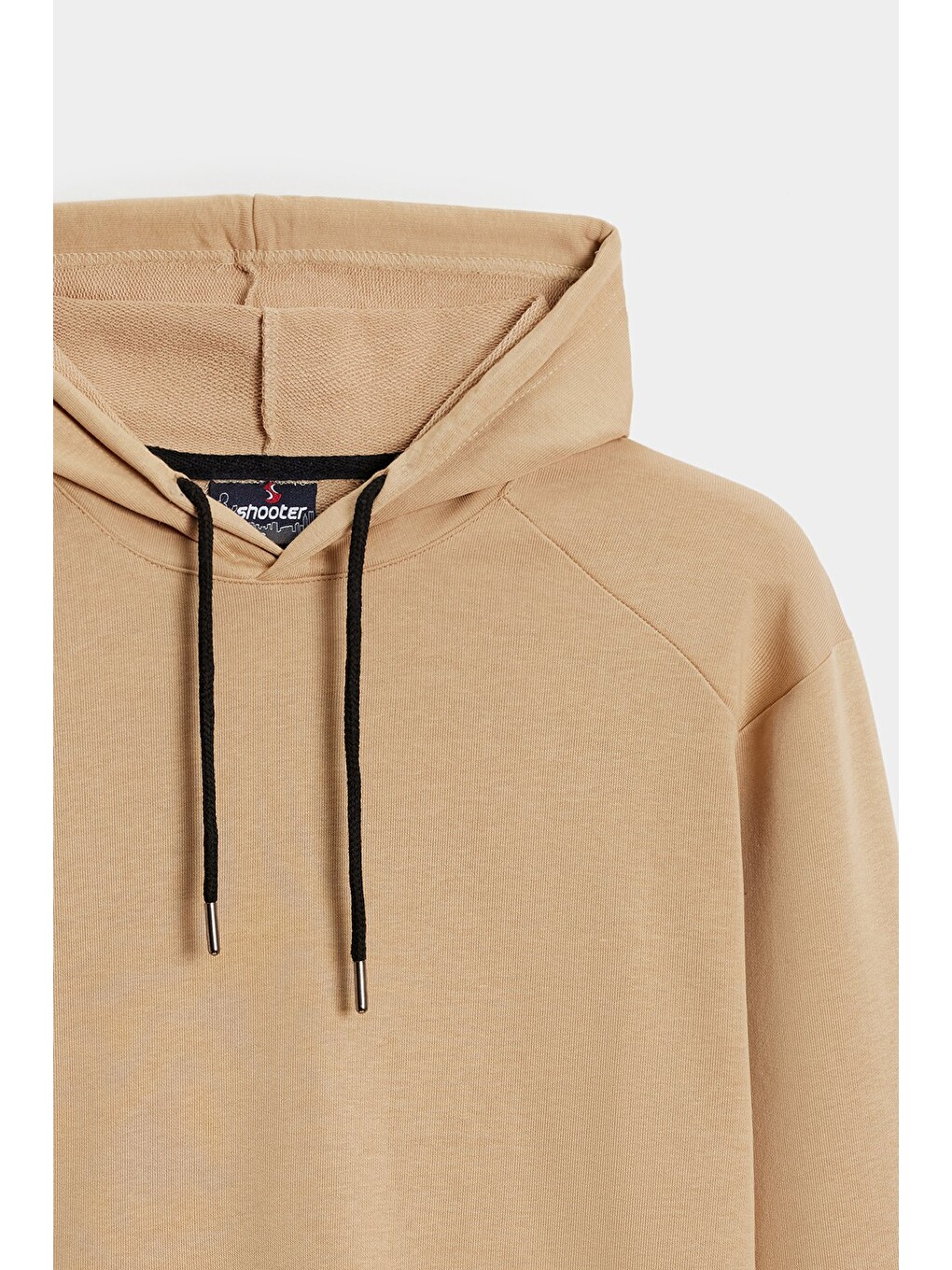 Açık Bej Erkek Kapüşonlu Kanguru Cepli Düz Rahat Kalıp Sweatshirt-1
