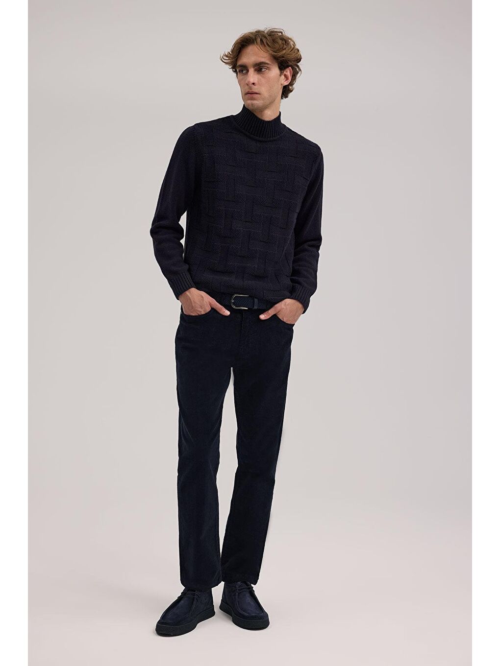 Lacivert Comfort Fit Kadife Spor Pantolon-1