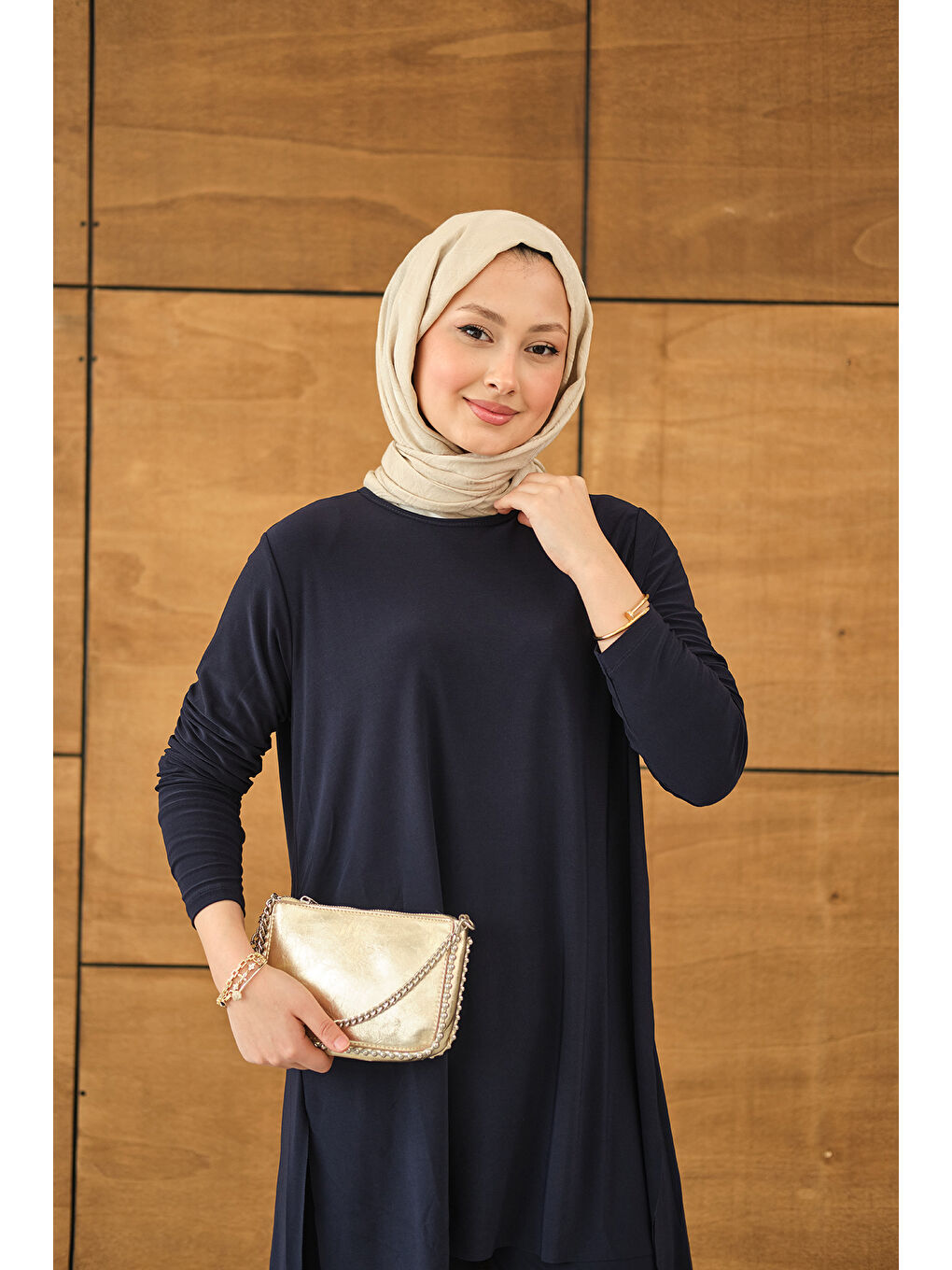 Kadın Yanları Yırtmaç Detay İkili Takım Lacivert-1