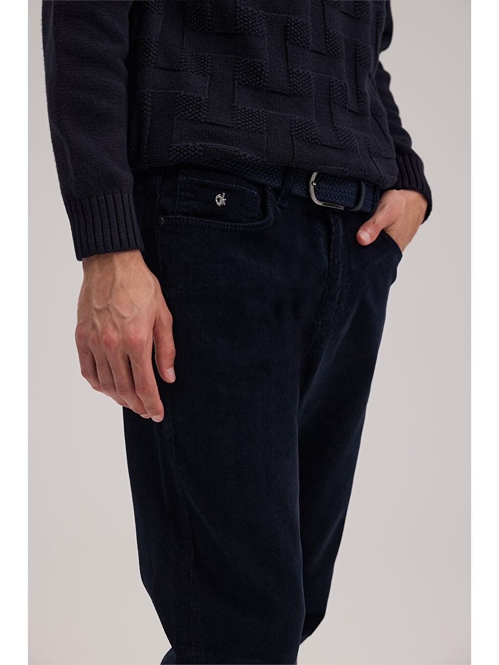 Lacivert Comfort Fit Kadife Spor Pantolon-2