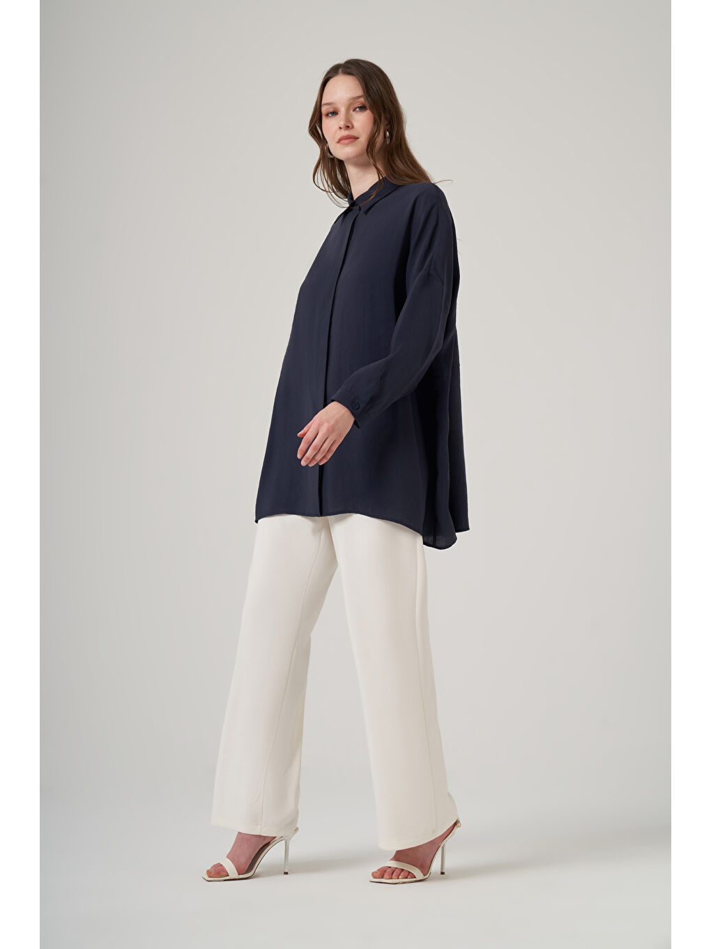 Oversize Basic Yazlık Gömlek 3001 Navy Lacivert-1