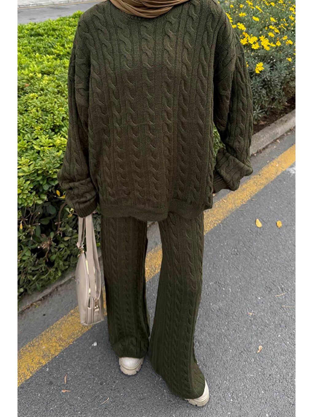 Örgülü Şardonlu Takım Haki-2