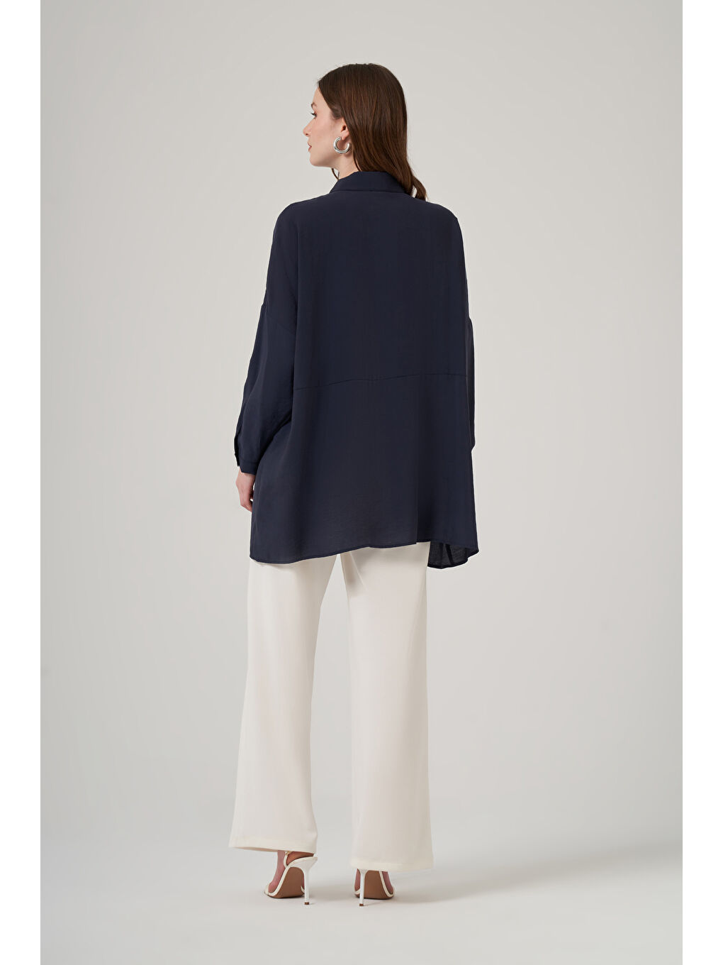 Oversize Basic Yazlık Gömlek 3001 Navy Lacivert-2
