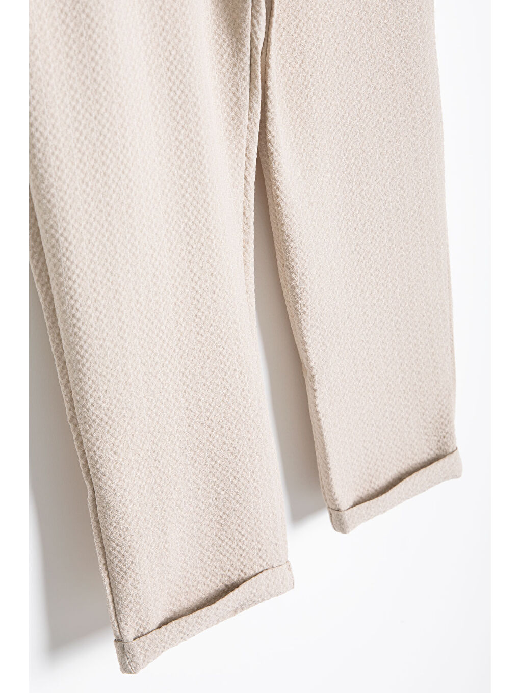 Ekru Krem Erkek Çocuk Çizgili Duble Paça Gofre Kumaş Pantolon 21053-2