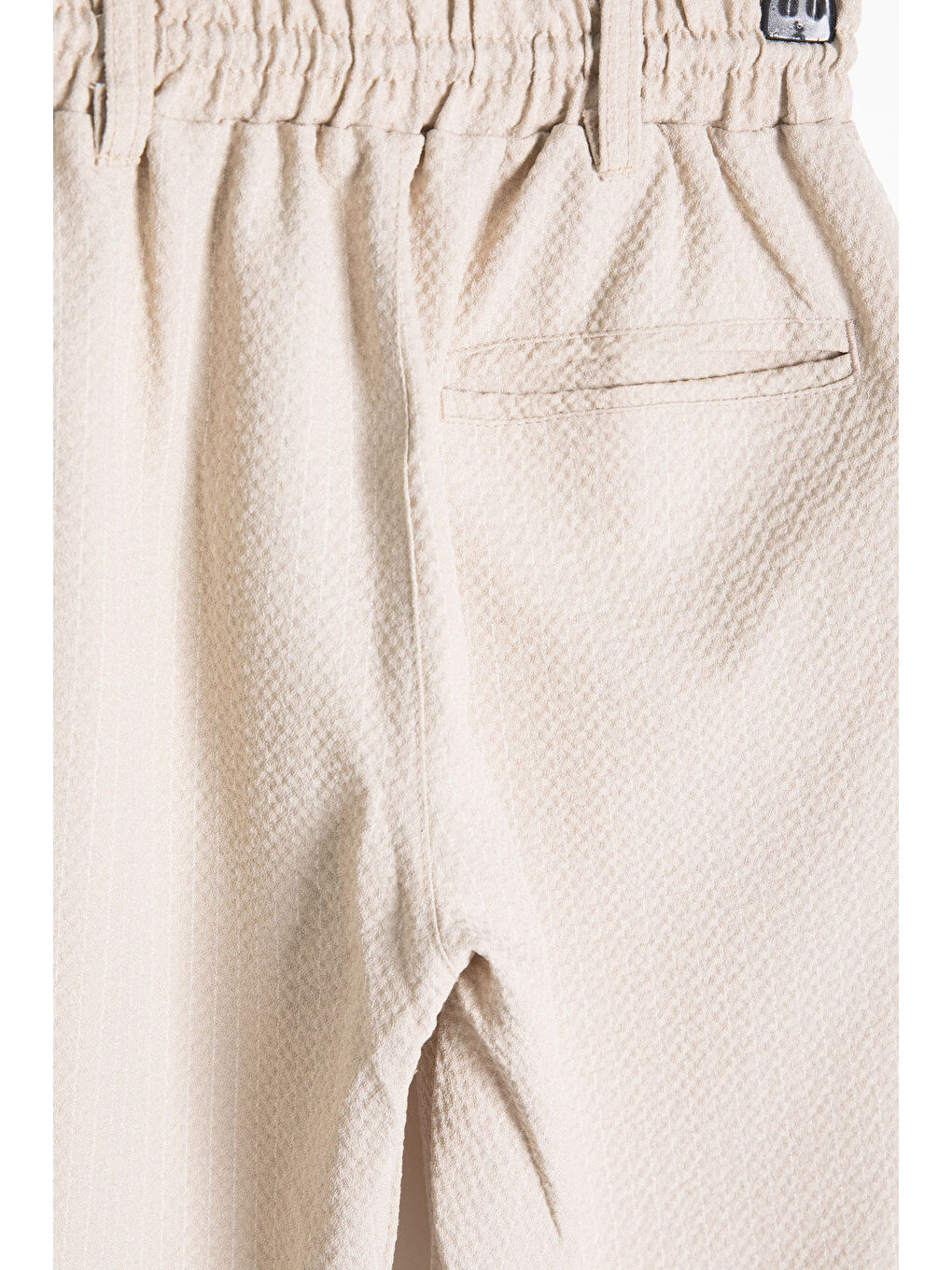 Ekru Krem Erkek Çocuk Çizgili Duble Paça Gofre Kumaş Pantolon 21053-3