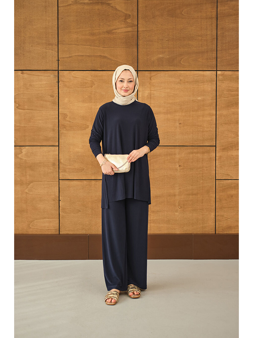 Kadın Yanları Yırtmaç Detay İkili Takım Lacivert-2