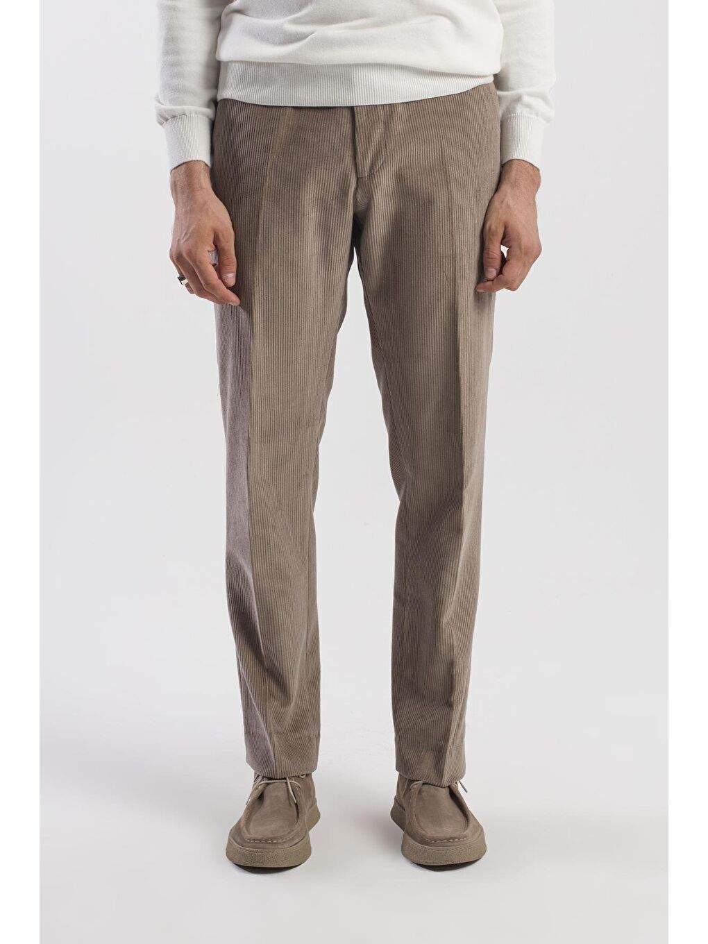 Bej Vizon Regular Fit %100 Pamuk Kadife Pantolon