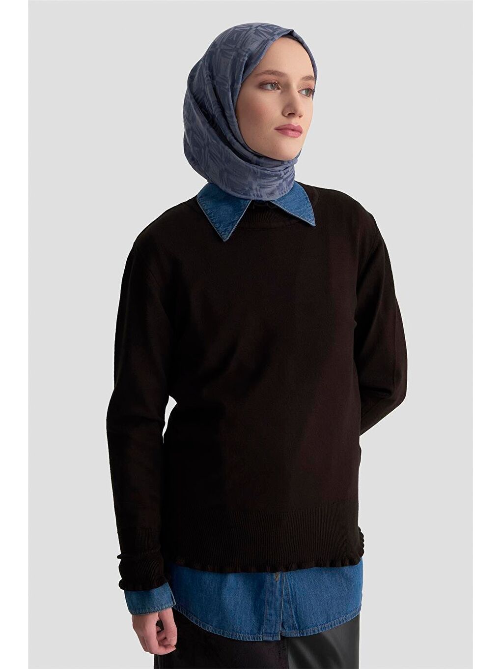 Fırfır Detaylı Kazak 25Kd7007 Siyah