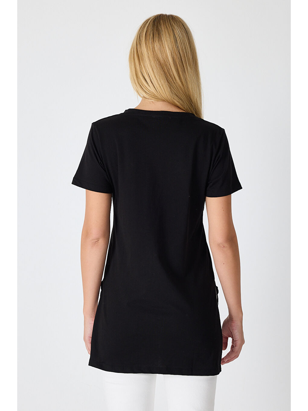 Siyah Kadın Uzun V Yaka Tunik 2998-4