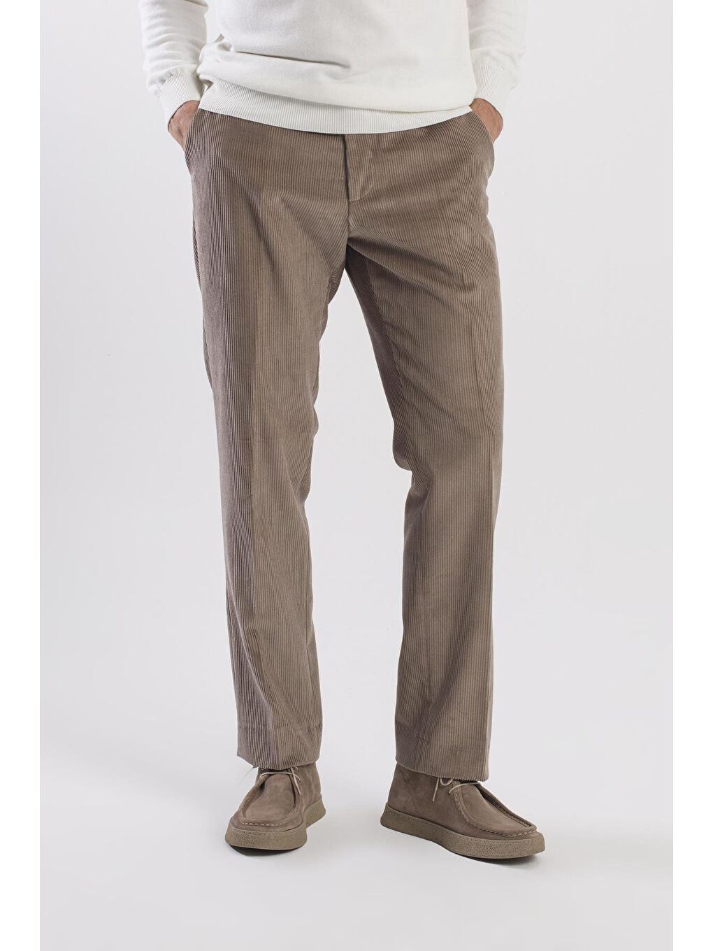 Bej Vizon Regular Fit %100 Pamuk Kadife Pantolon-2