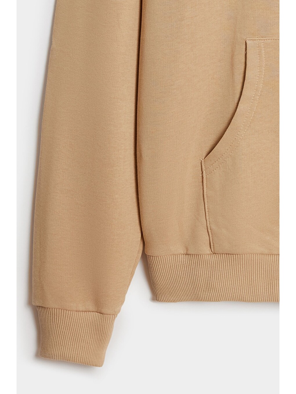 Açık Bej Erkek Kapüşonlu Kanguru Cepli Düz Rahat Kalıp Sweatshirt-2