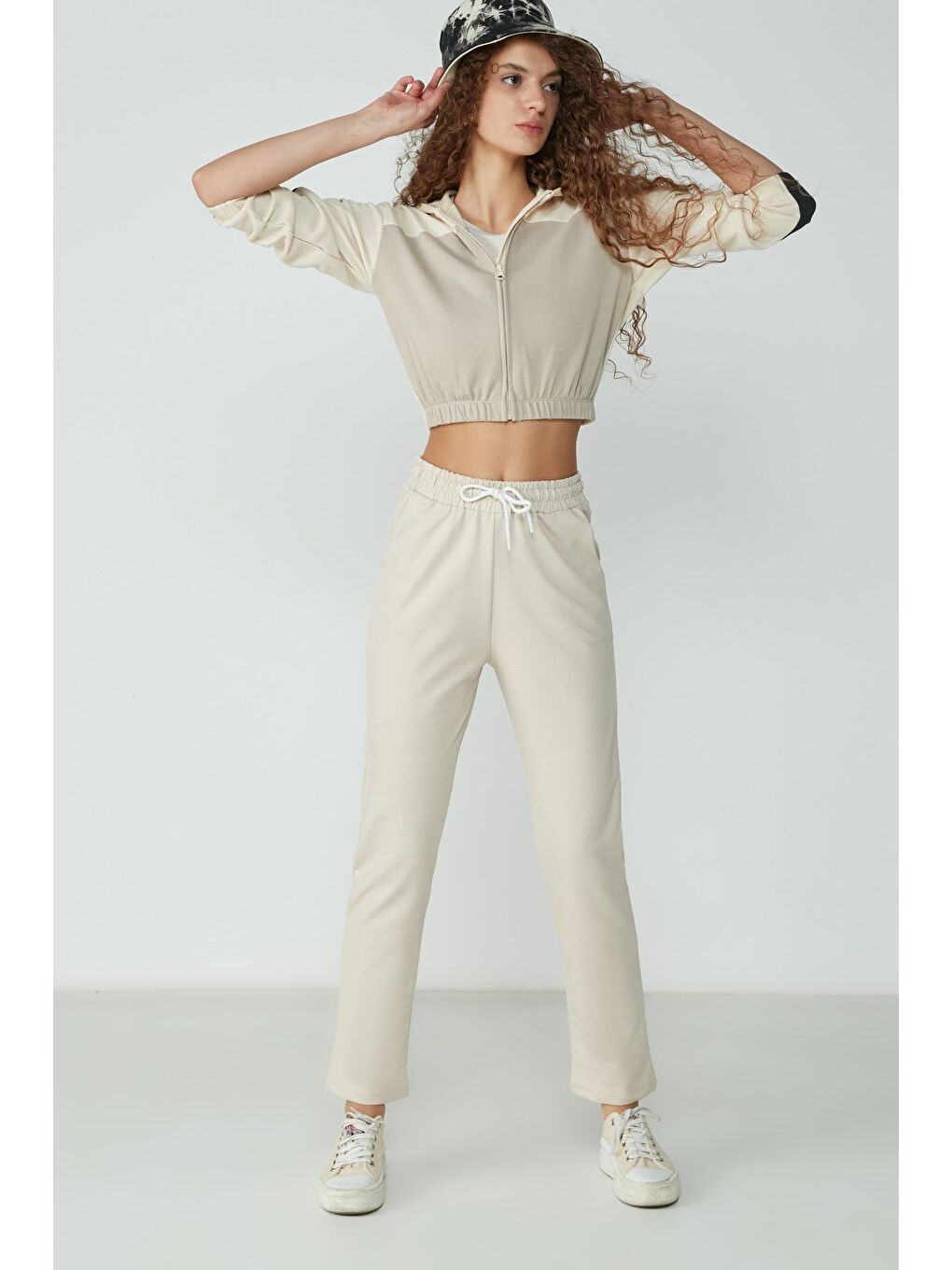 Bej Düz Paça Eşofman Altı 733 Taş-1