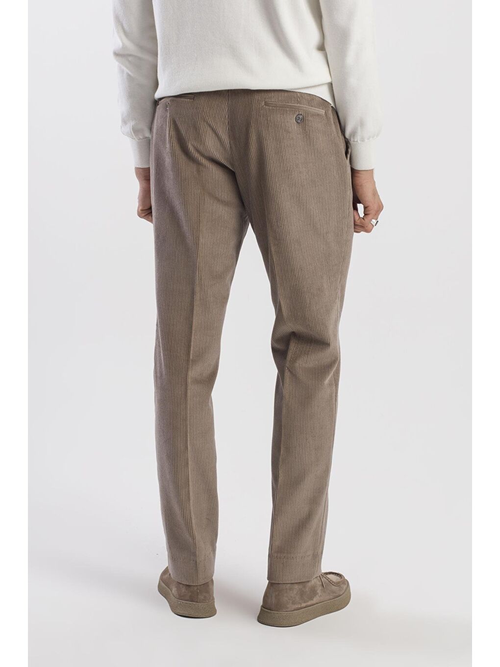 Bej Vizon Regular Fit %100 Pamuk Kadife Pantolon-3