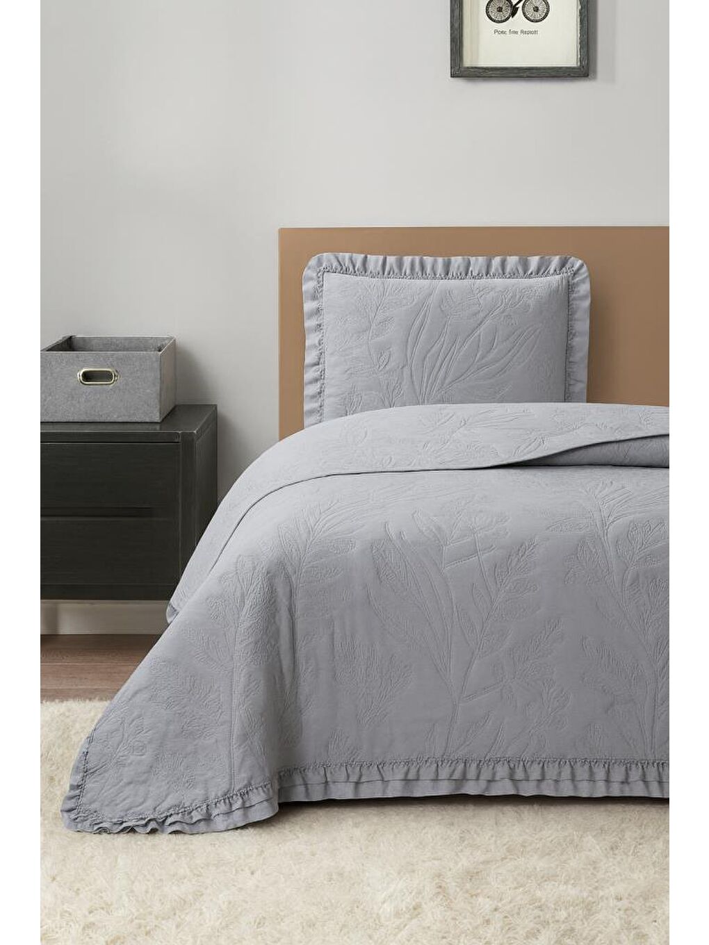 Madrid Elyaf Dolgulu Tek Kişilik 180x240 Cm Yatak Örtüsü Gri