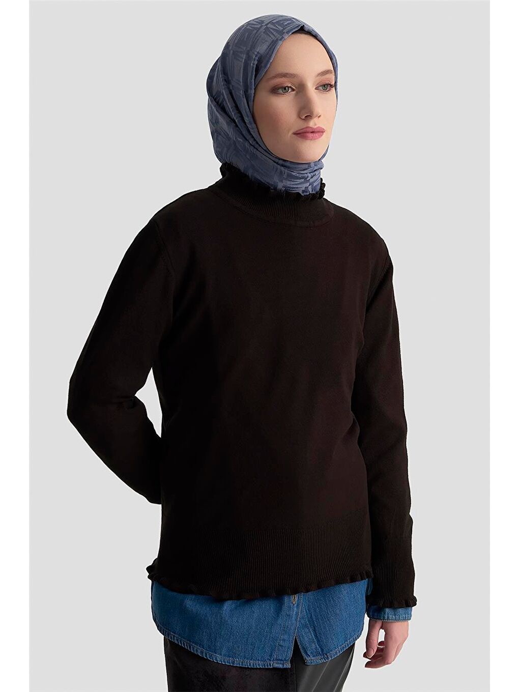 Fırfır Detaylı Kazak 25Kd7007 Siyah-3