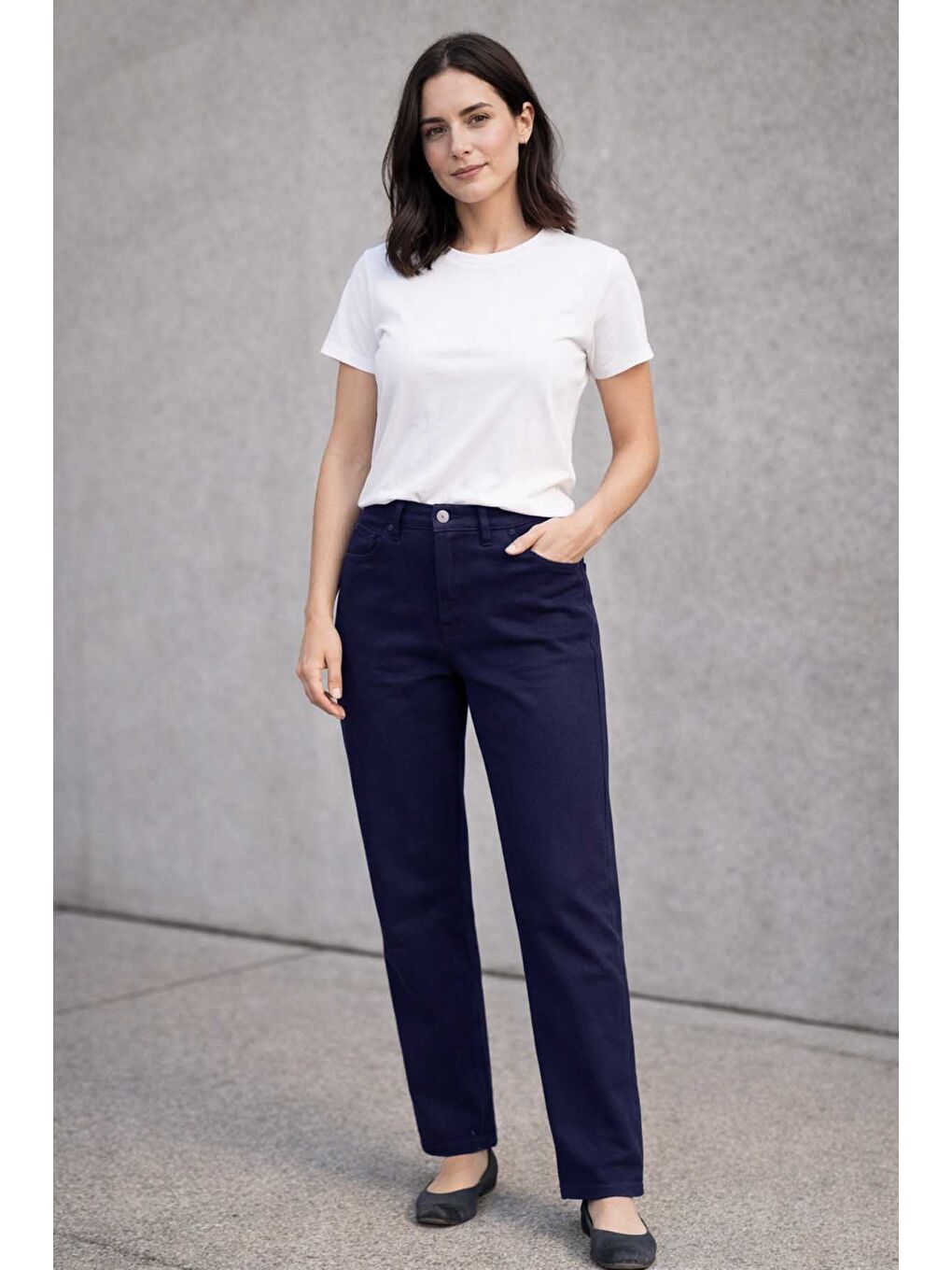 Büyük Beden Kadın Beli Lastikli Gabardin Kumaş Battal Pantolon 06 Lacivert-2