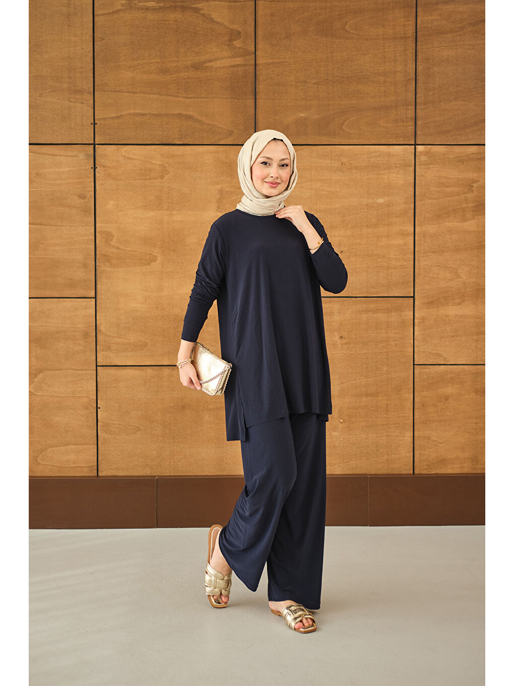 Kadın Yanları Yırtmaç Detay İkili Takım Lacivert-3