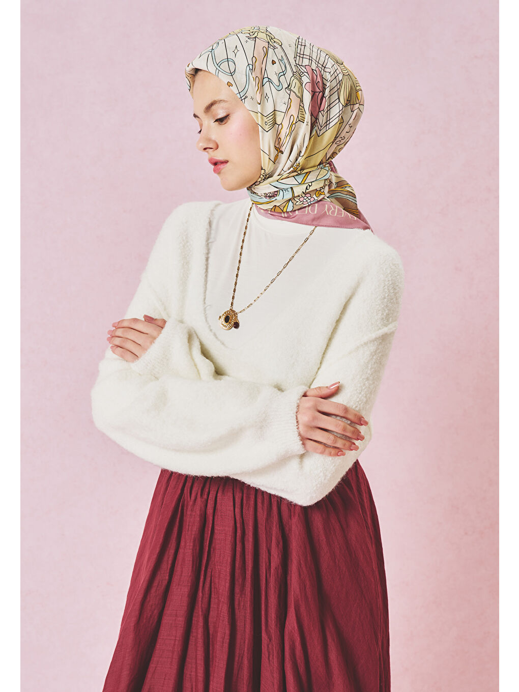 Pembe A CINDIRELLA'S DREAM DESEN FLOŞ VİSKON EŞARP PINK DREAM