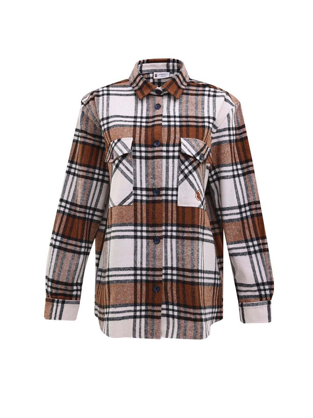 Pembe Tartan Flanel Shırt Pastel Turuncu Kadın Gömlek