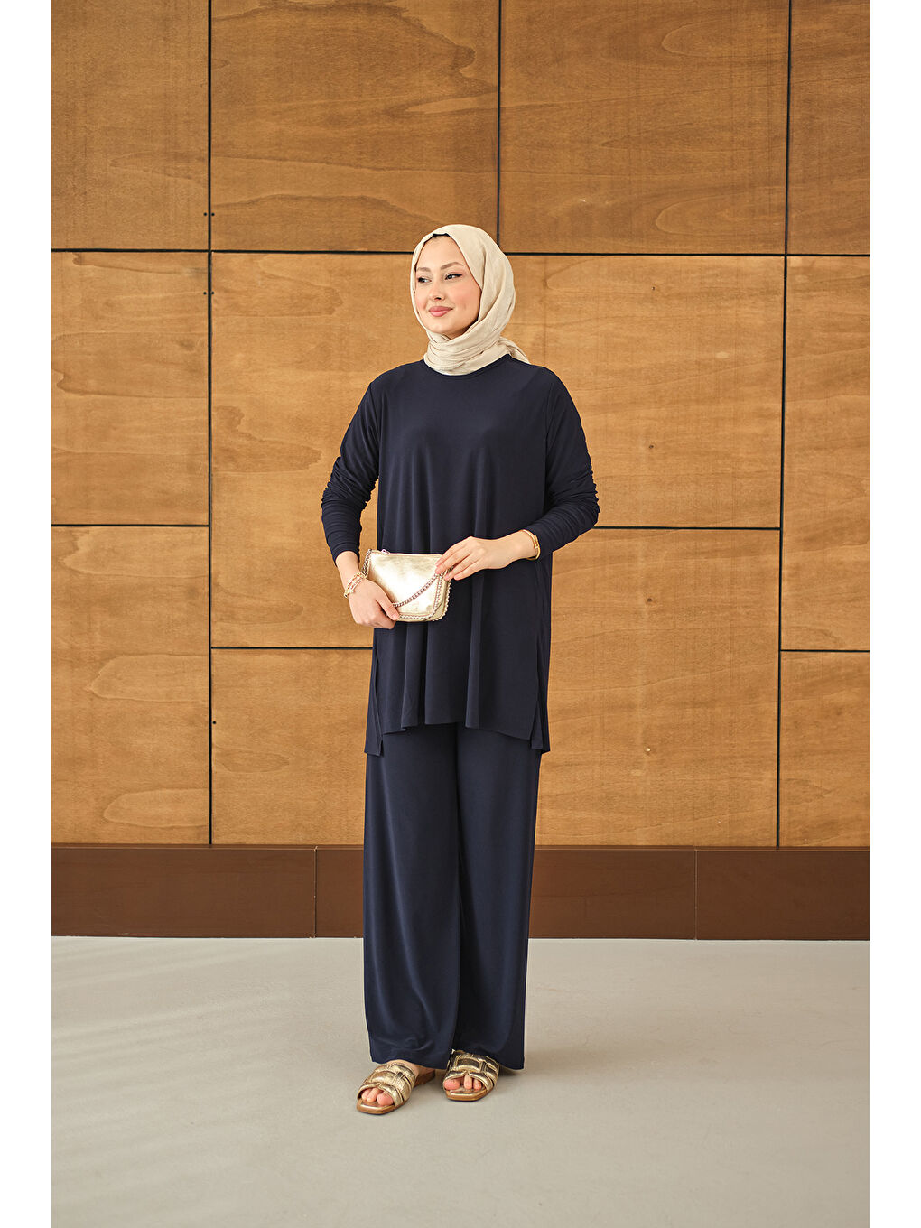 Kadın Yanları Yırtmaç Detay İkili Takım Lacivert-4