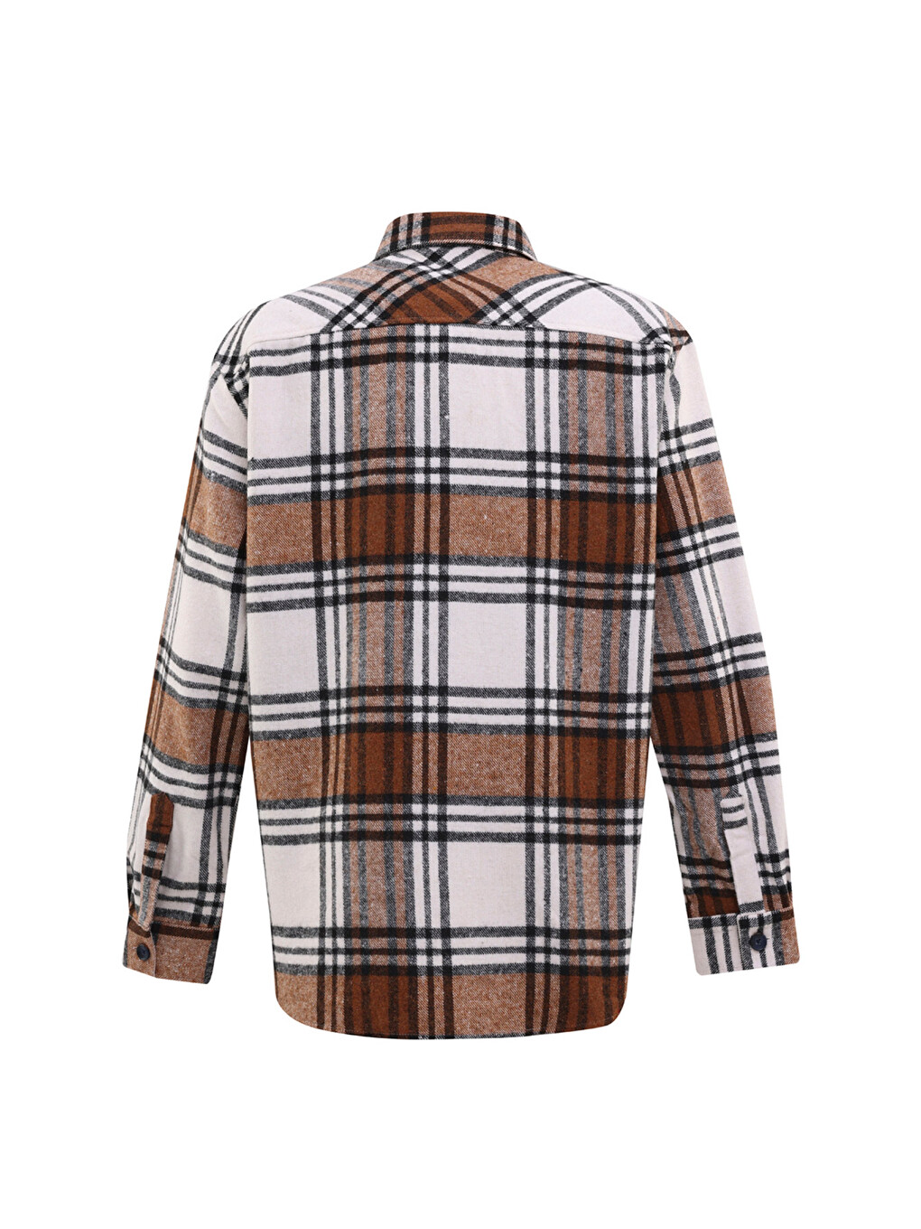 Pembe Tartan Flanel Shırt Pastel Turuncu Kadın Gömlek-2