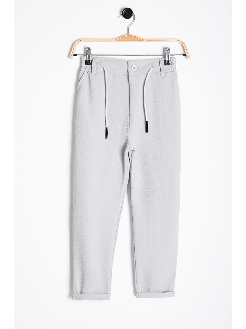 Gri Erkek Çocuk Çizgili Duble Paça Gofre Kumaş Pantolon 21052