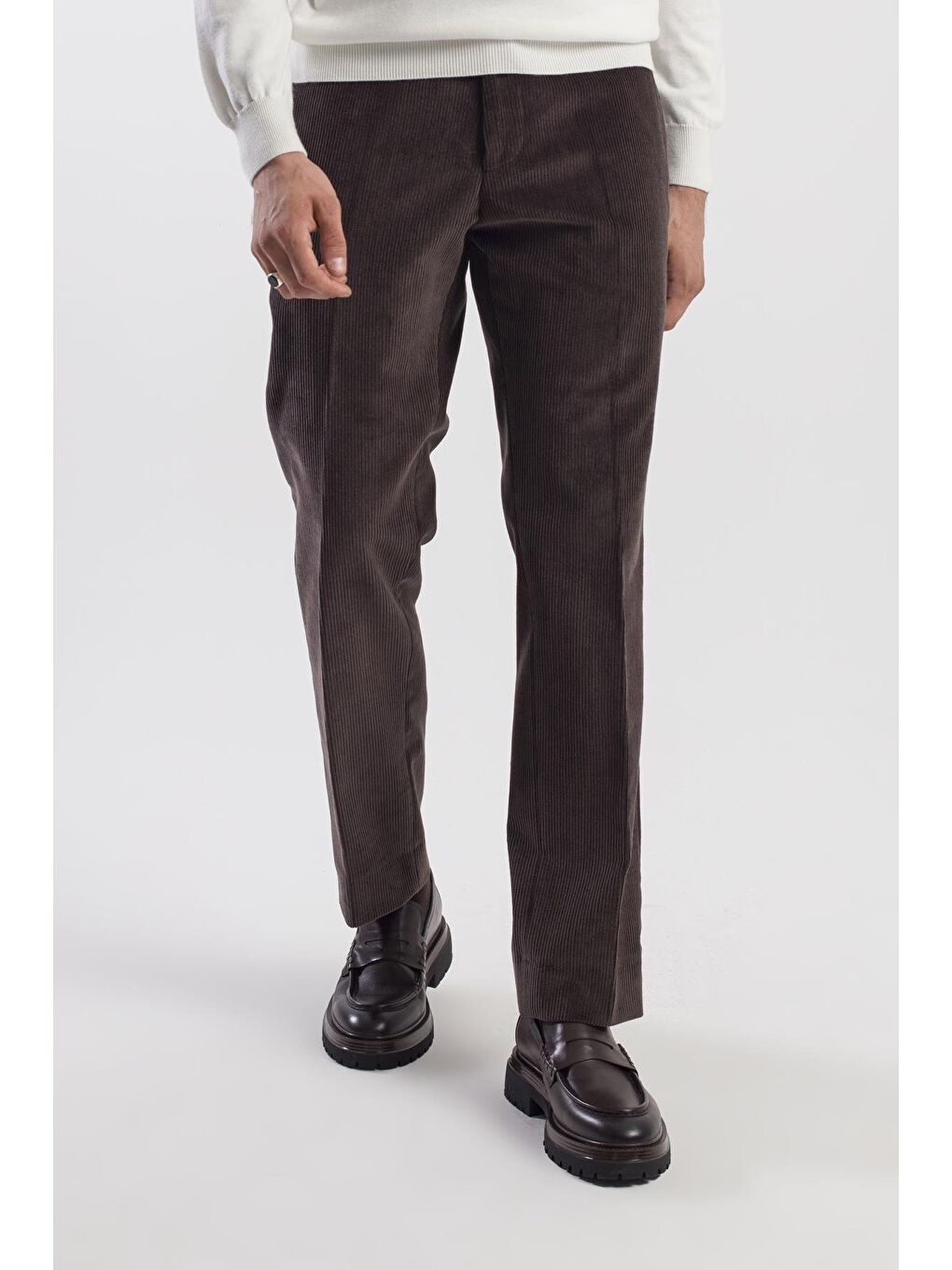 Kahverengi Kahve Regular Fit %100 Pamuk Kadife Pantolon-1