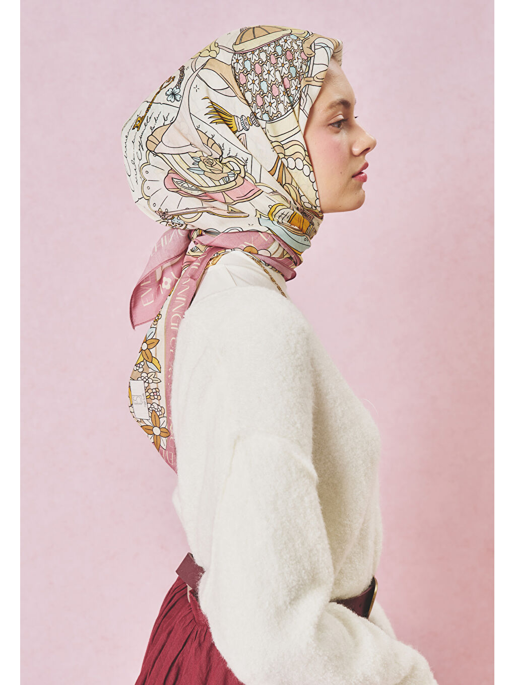 Pembe A CINDIRELLA'S DREAM DESEN FLOŞ VİSKON EŞARP PINK DREAM-2