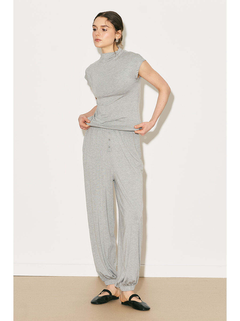 Easy Şalvar Rahat Pantolon Gri Melanj-3