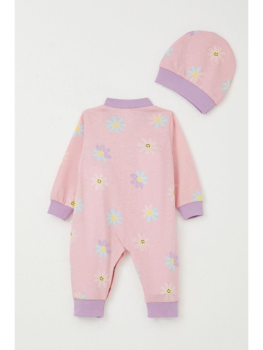 Kız Bebek Tulum Renkli Papatya Desenli Pembe (0-6 Ay)-1