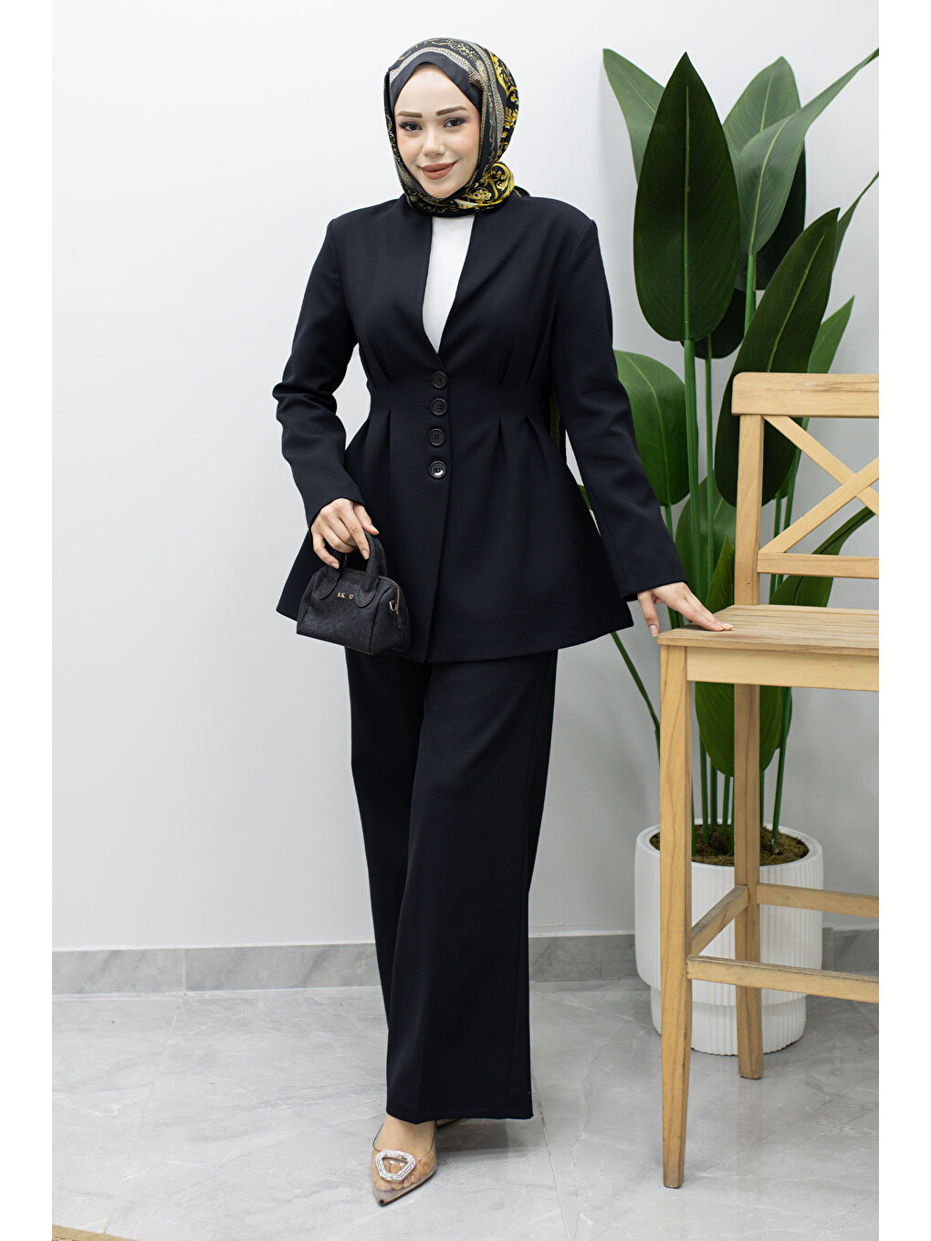 Pensli Belden Oturtmalı Blazer Takım TSD260227 Siyah-2