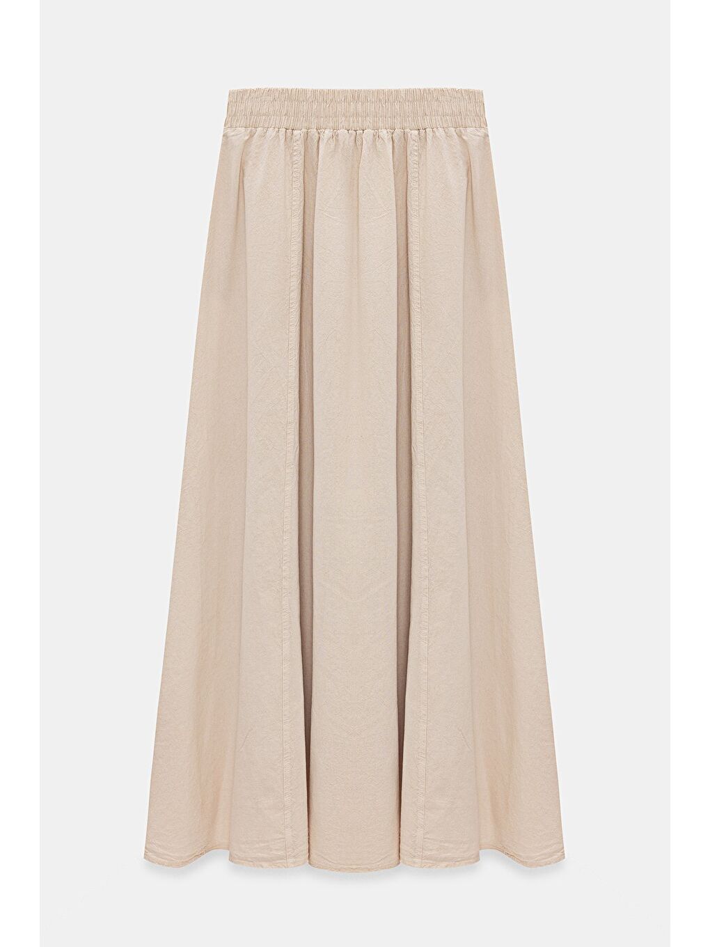 Bej Kadın A Kesim Yüksek Bel Cepli Dökümlü Kloş Etek - Dokulu Keten-6