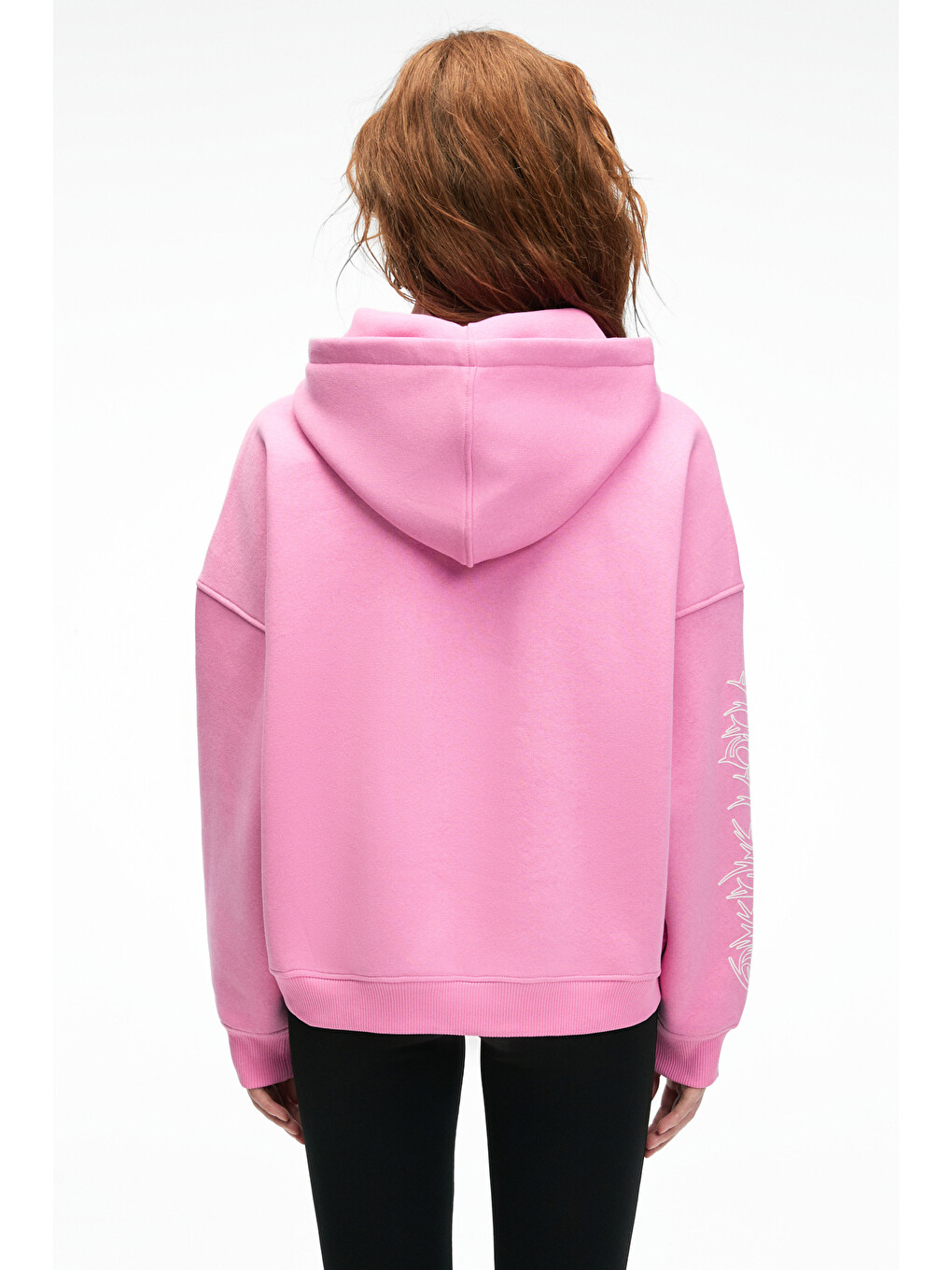 Alırayne Kadın Baskılı Oversize Kapüşonlu Kanguru Cep Pembe Sweatshirt-5