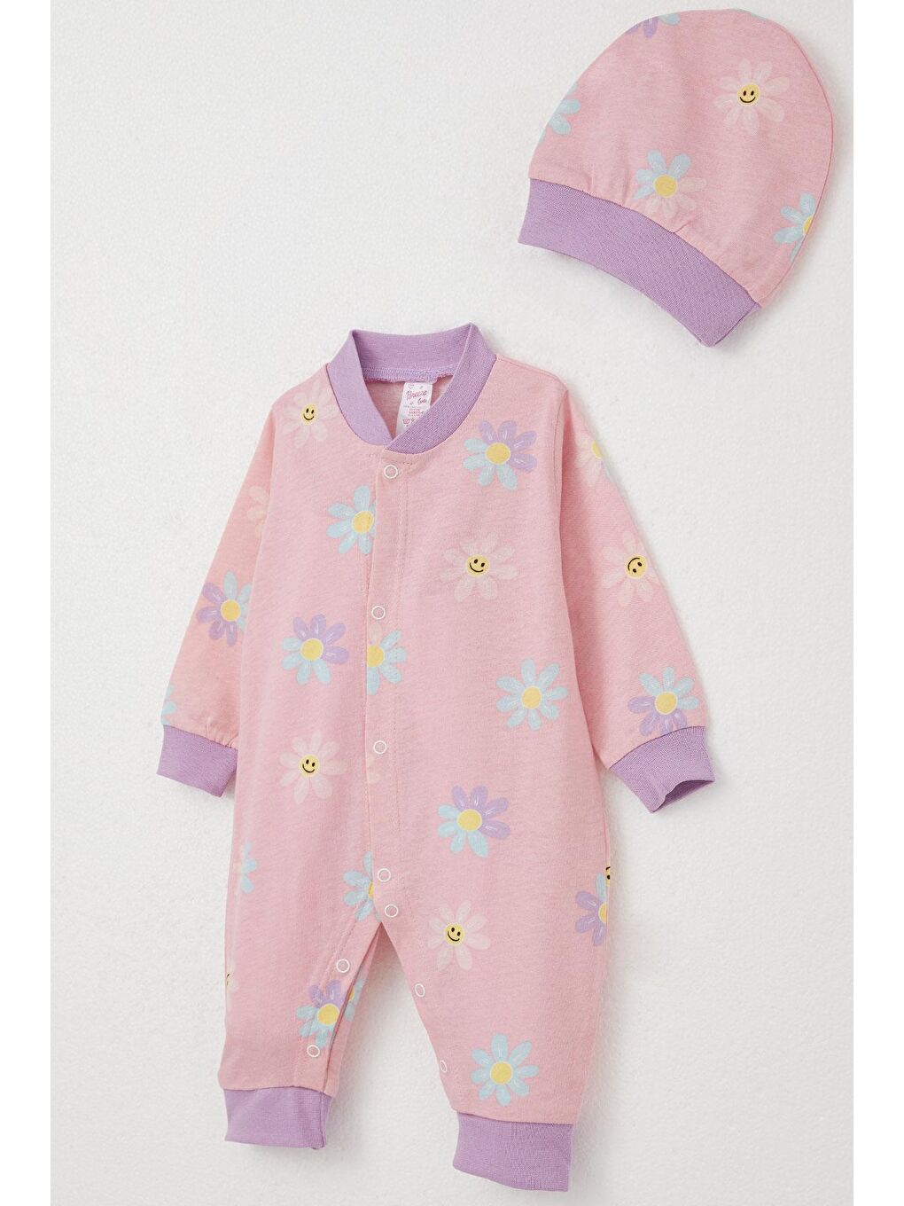 Kız Bebek Tulum Renkli Papatya Desenli Pembe (0-6 Ay)-2