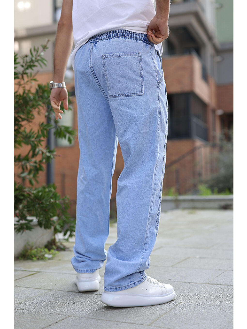 Mavi Erkek Baggy Rahat Kalıp Bel Lastikli Pantolon-3