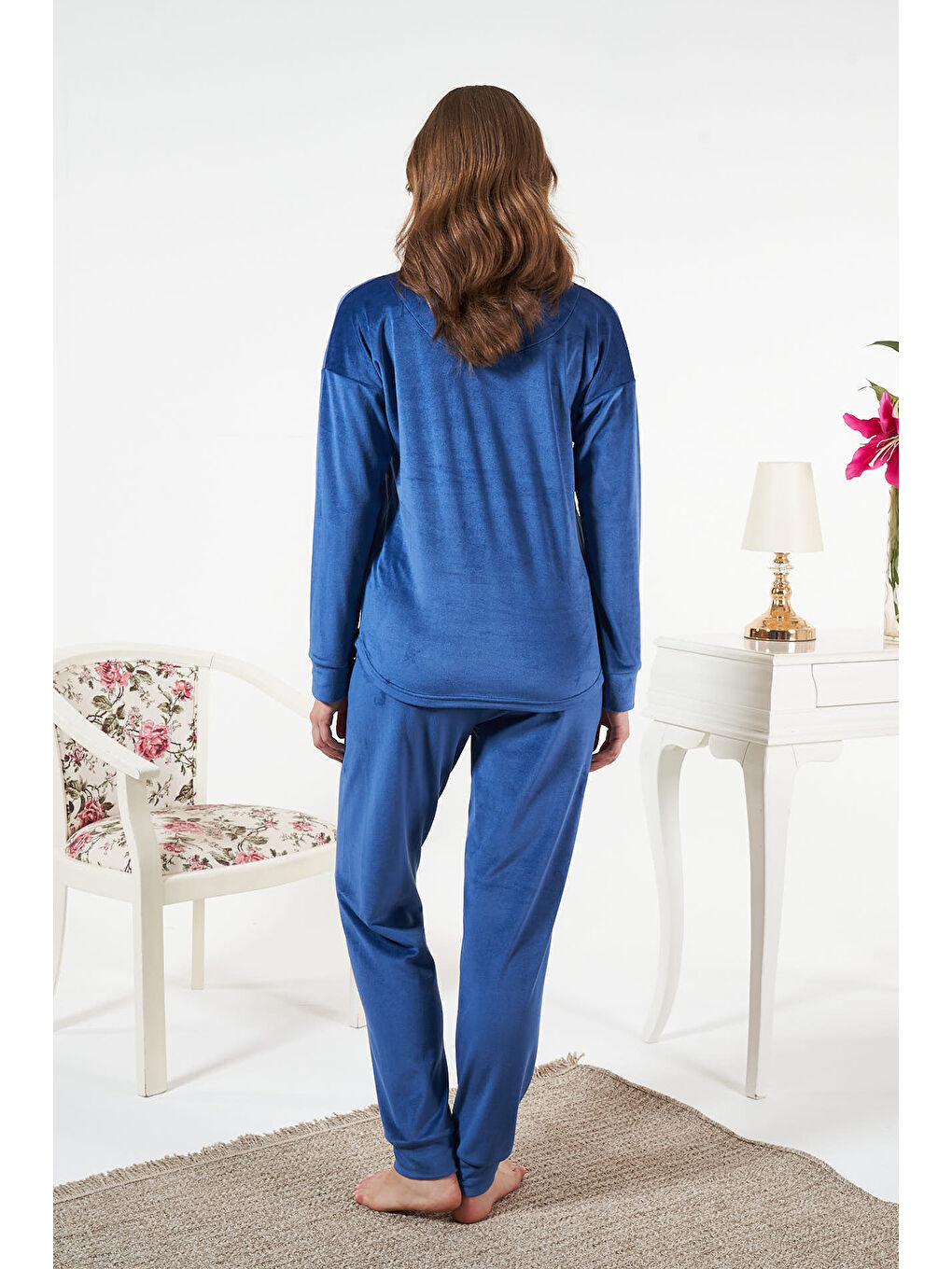 Kadın Kadife Pijama Takımı 25384 Açık Lacivert-2
