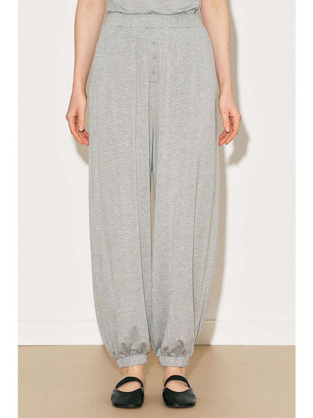 Easy Şalvar Rahat Pantolon Gri Melanj-5