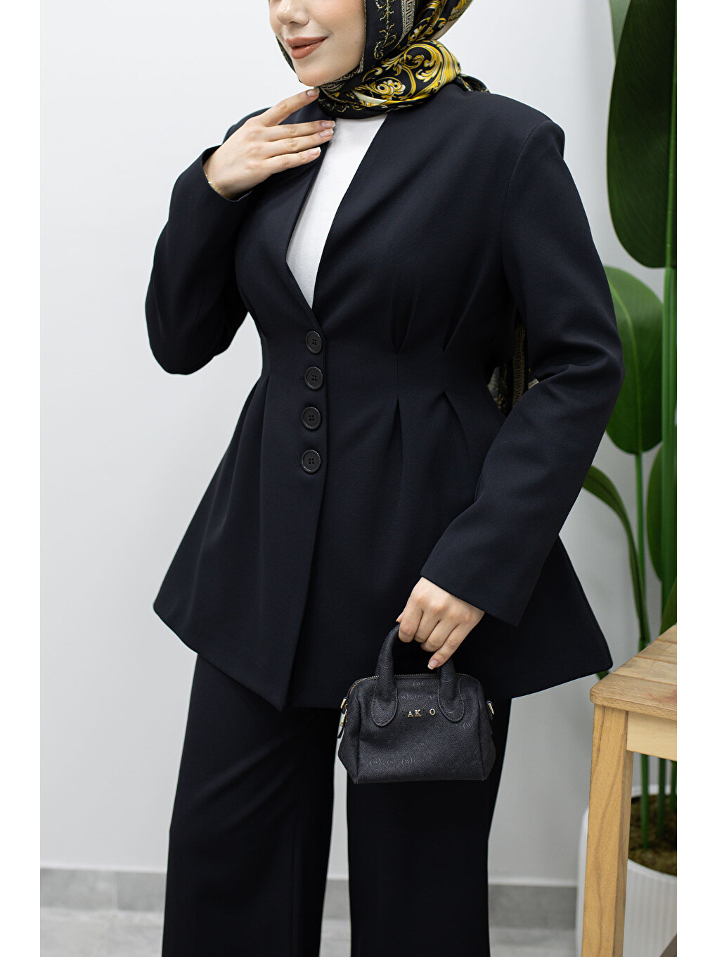 Pensli Belden Oturtmalı Blazer Takım TSD260227 Siyah-3