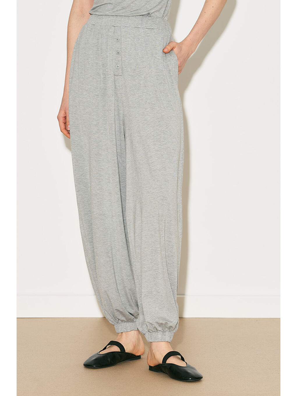 Easy Şalvar Rahat Pantolon Gri Melanj-6