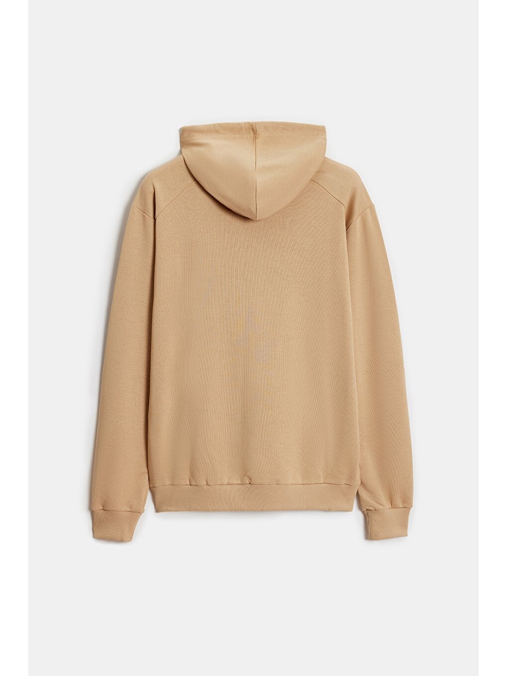 Açık Bej Erkek Kapüşonlu Kanguru Cepli Düz Rahat Kalıp Sweatshirt-3