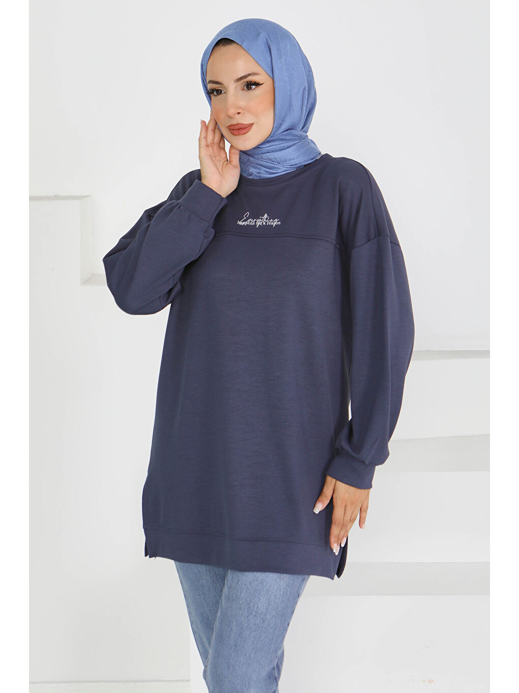 Önü Baskılı Biyeli  Sweatshirt Antrasit - 27609