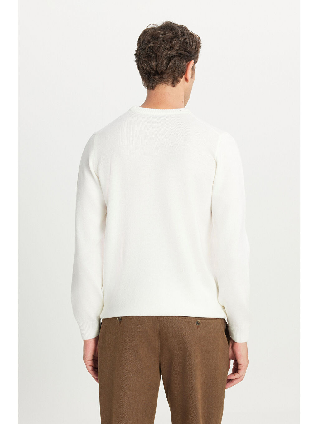 Erkek Ekru Standart Fit Normal Kesim Bisiklet Yaka Şardonlu Triko Kazak-4