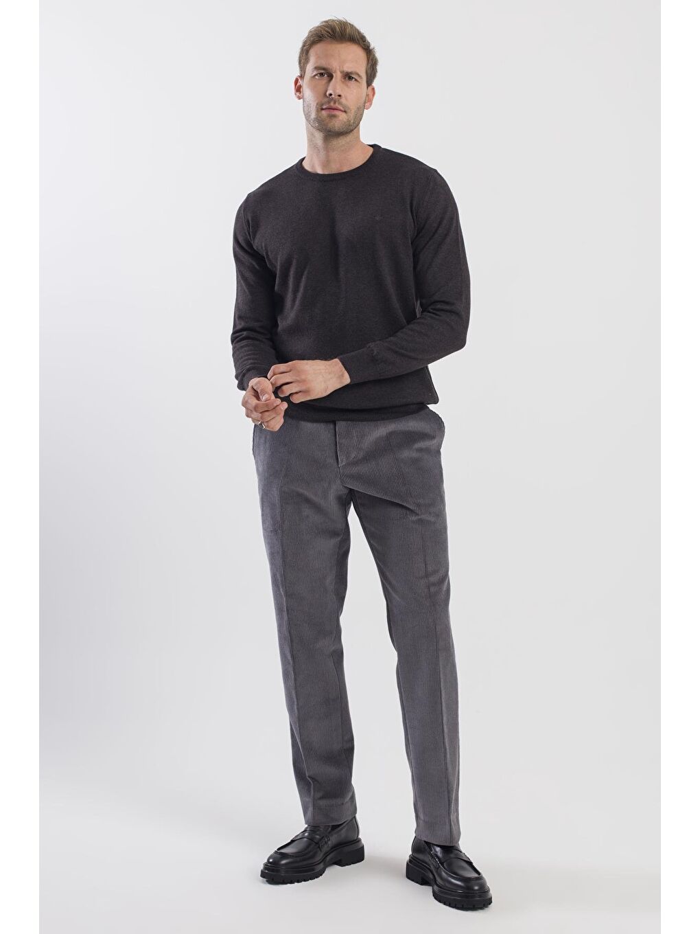 Antrasit Regular Fit %100 Pamuk Kadife Pantolon-1
