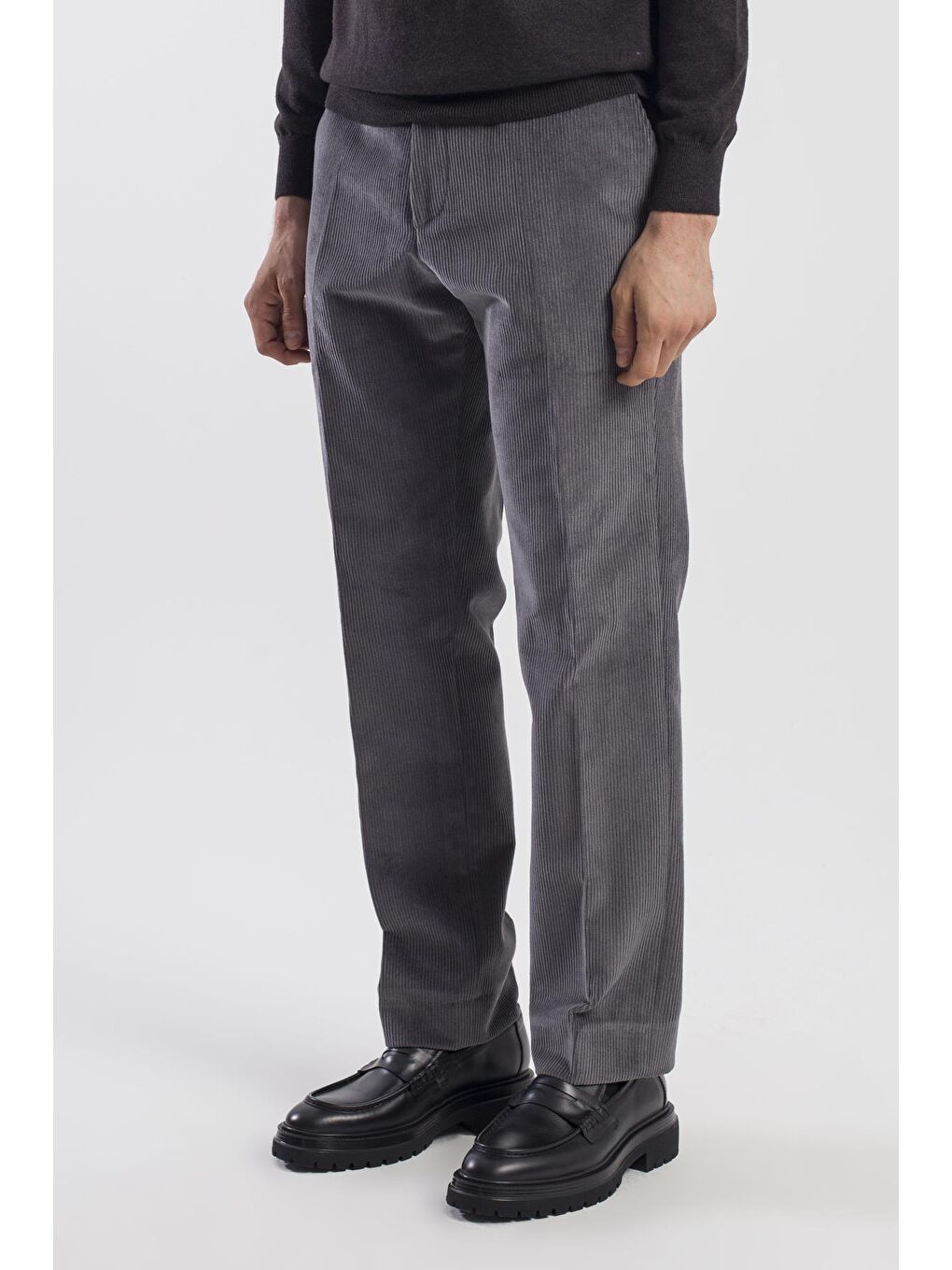 Antrasit Regular Fit %100 Pamuk Kadife Pantolon-2