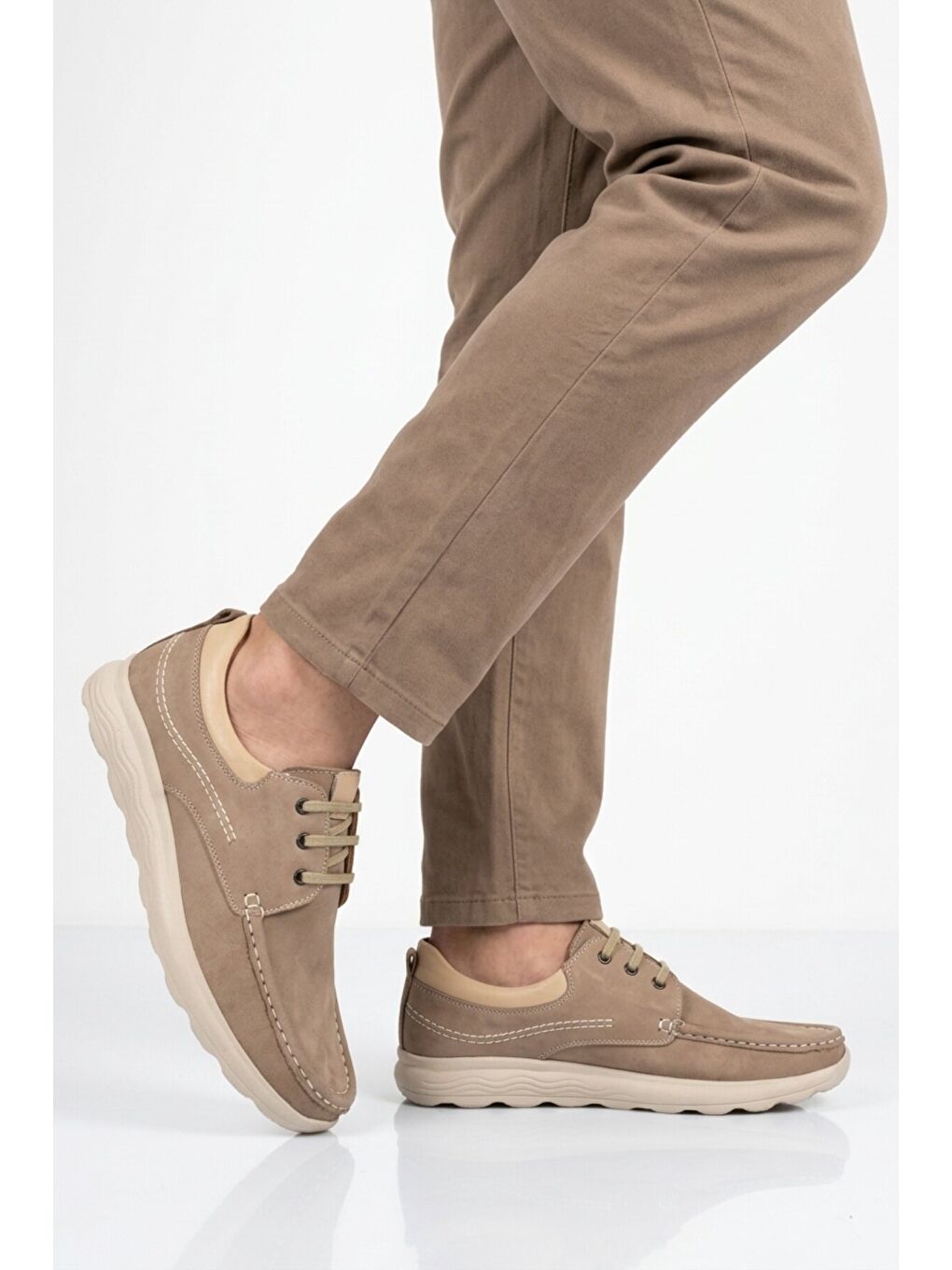 Ekru Premium Kum Nubuk Hakiki Deri Erkek Casual Ayakkabı 2407 M