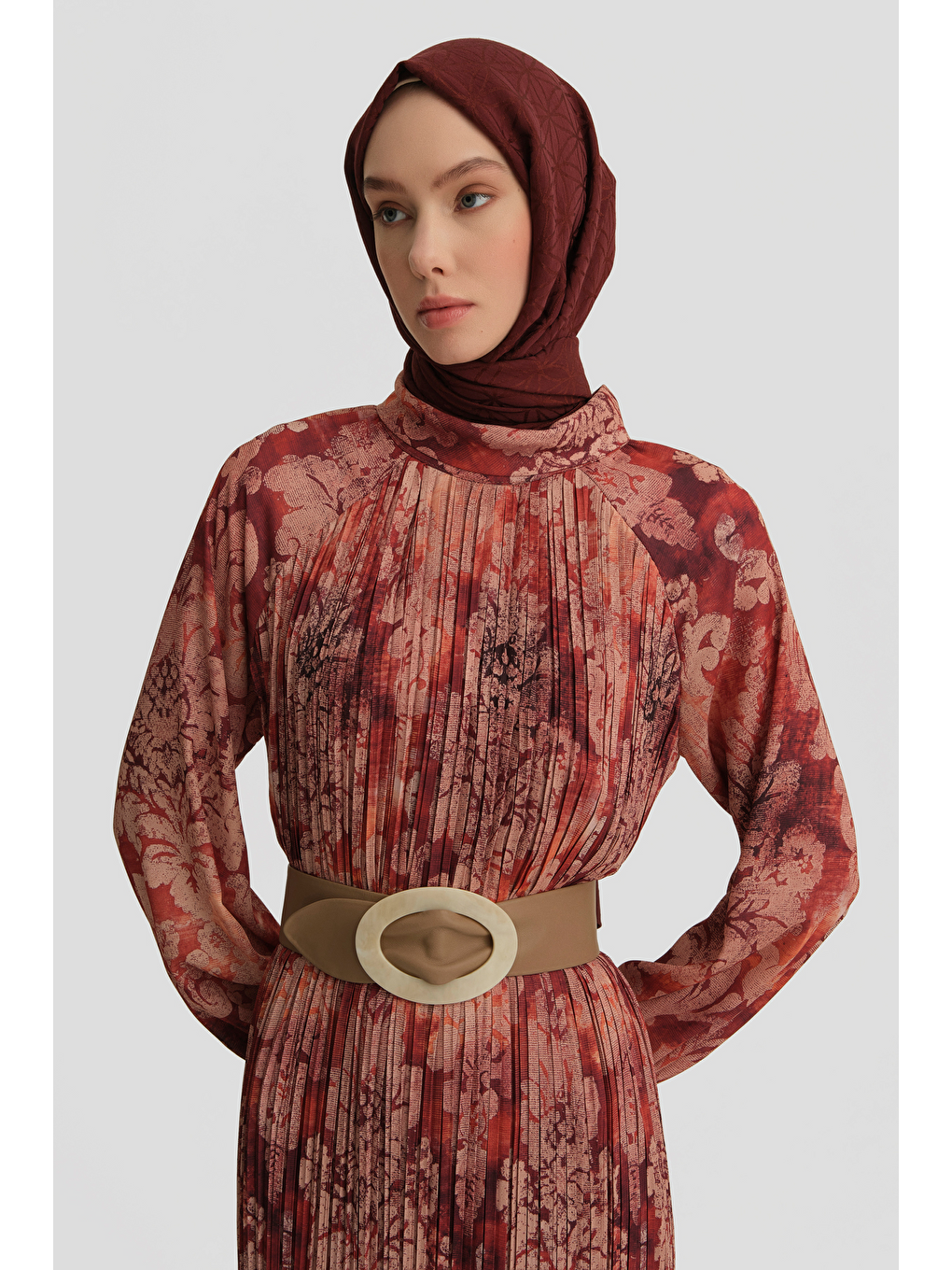 Desenli Elbise Bordo-3