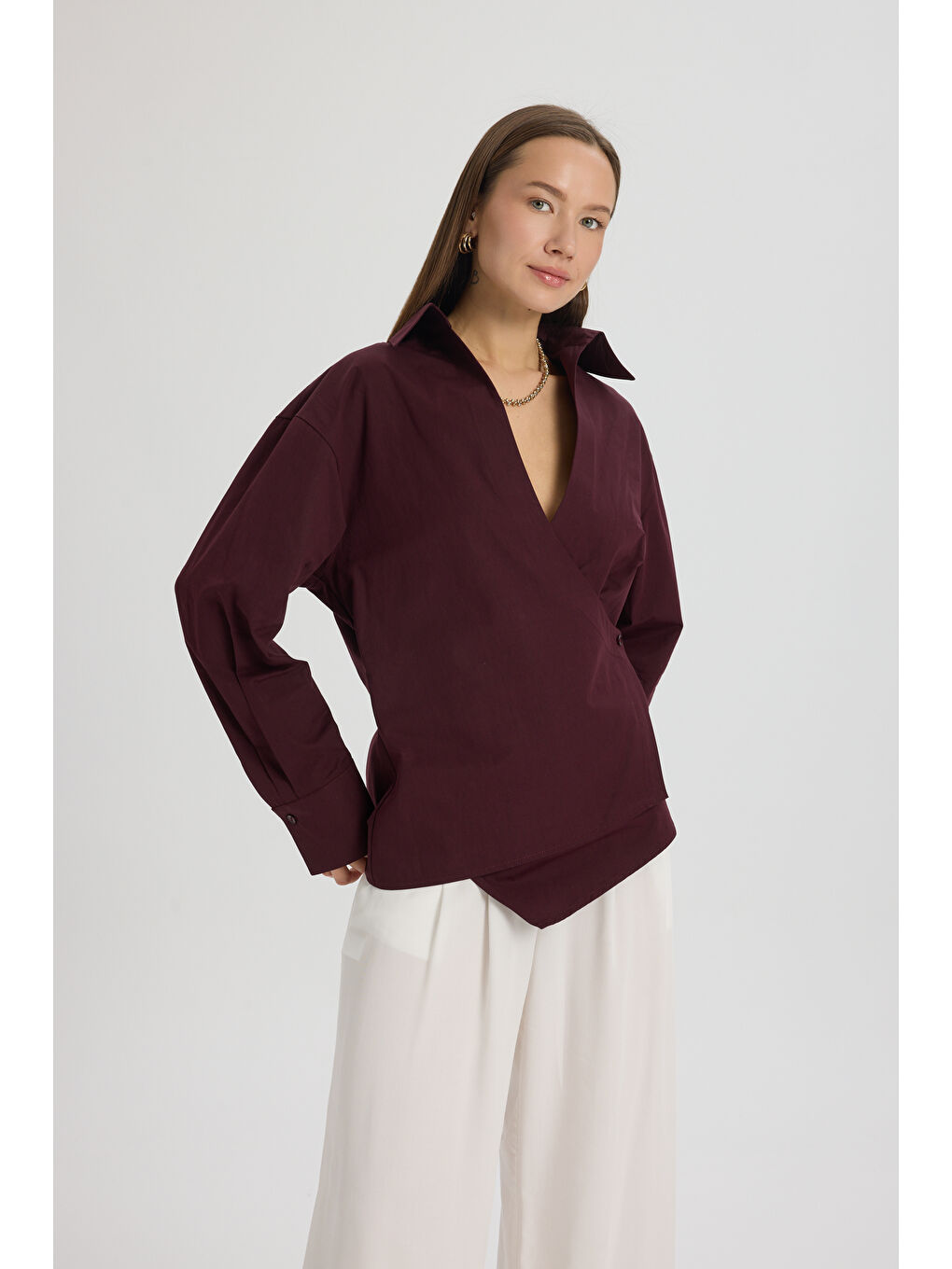 Bran Üçgen Kesim Bordo Gömlek-2